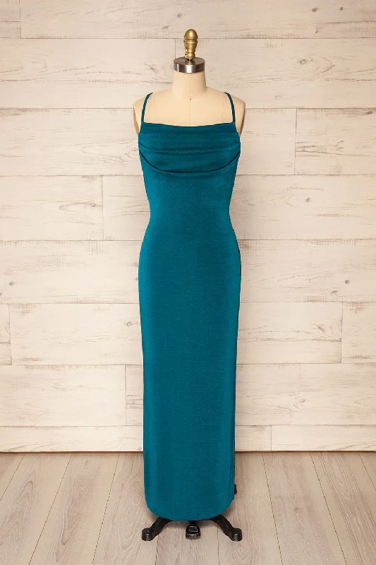 Mini Women Dress with a Short Hem for a Young and Trendy StyleArdoz Teal | Shimmery Midi Dress w/ Cowl Neck