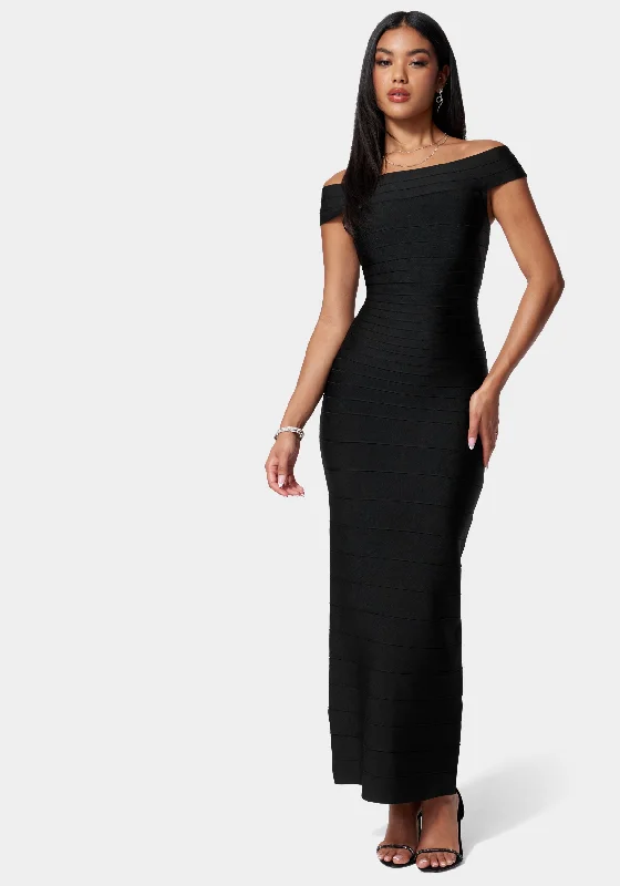 Strapless Women Dress with a Built - in Bra for Comfort and SupportLuxe Bandage Off Shoulder Gown