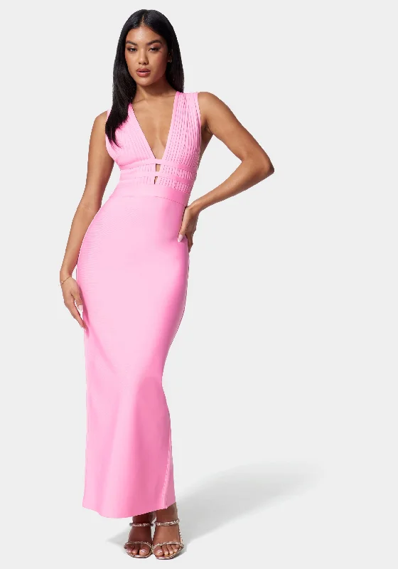 Mermaid - Style Women Dress with a Fitted Silhouette for Special OccasionsLuxe Bandage Plunge Neck Gown