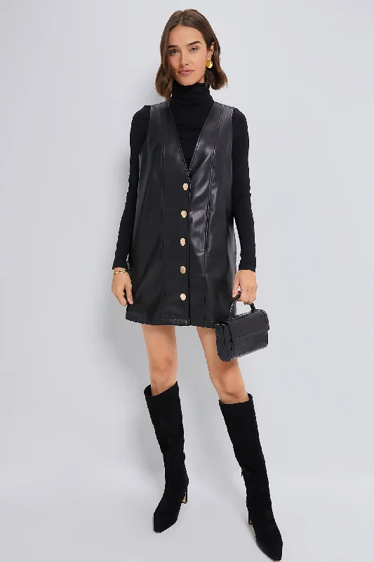 Ruffled Women Dress with Multiple Layers for a Playful and Girly StyleBlack Faux Leather Pinafore Dress