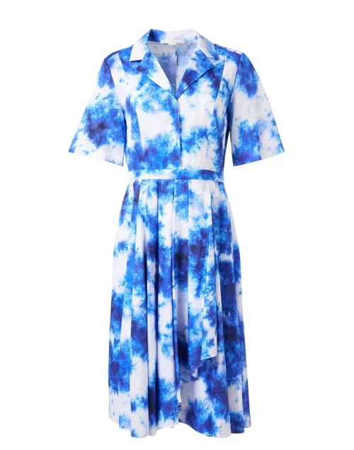 Sleeveless Women Dress in Bright Colors for Summer PartiesBlue Watercolor Print Shirt Dress