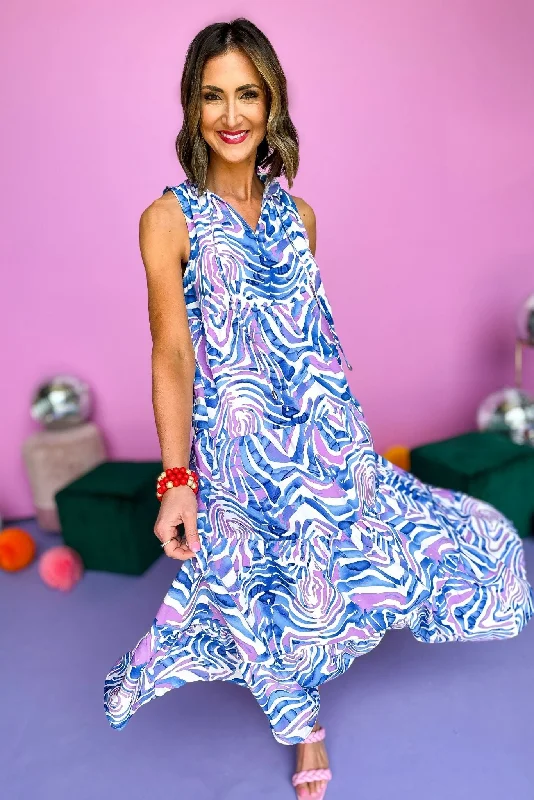 Maxi Women Dress with Floral Print for a Bohemian VibeBlue Watercolor V Neck Sleeveless Tiered Maxi Dress