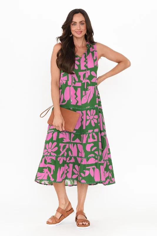 Strapless Women Dress with a Built - in Bra for Comfort and SupportBrunswick Green Mosaic Tiered Dress