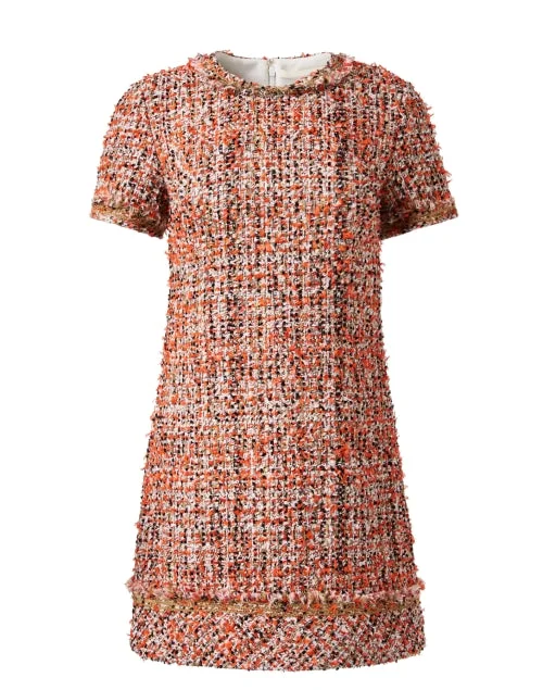 Plus Size Women Dress with a Flattering A - Line Cut for Comfort and StyleCoral Multi Tweed Dress