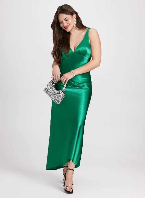 Plus Size Women Dress with a Flattering A - Line Cut for Comfort and StyleCowl Back Satin Dress