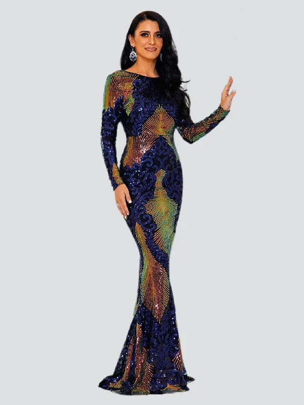 Little Black Women Dress with Sequins for a Glamorous Night OutGraphic Sequin Mermaid Fromal Dress FT19747