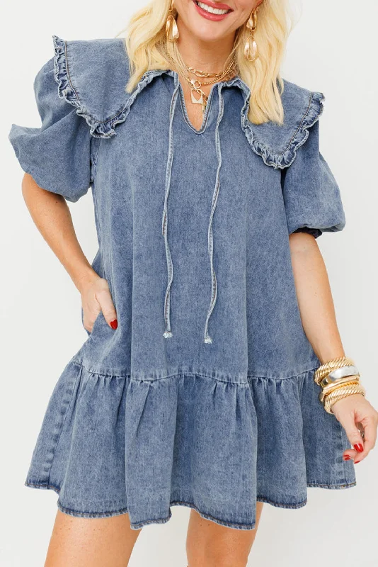 Ruffled Women Dress with Multiple Layers for a Playful and Girly StyleDenim Ruffle Collar Mini Dress