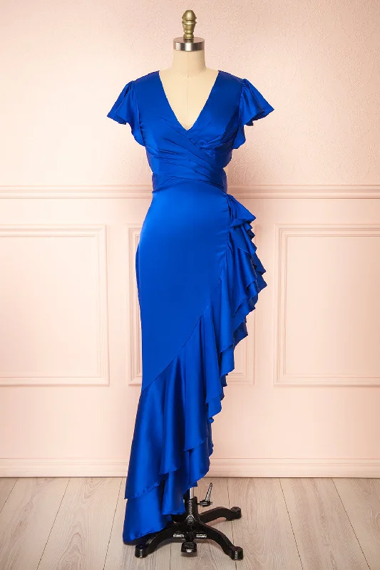 Lace - Embellished Women Dress for an Elegant and Sophisticated AppearanceEirlys Blue | Asymmetrical Satin Dress w/ Ruffles