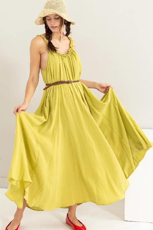 Sleeveless Women Dress in Bright Colors for Summer PartiesFrill Sleeveless A-Line Maxi Dress