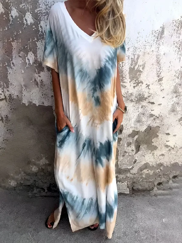 Strapless Women Dress with a Built - in Bra for Comfort and SupportVibrant Tie-Dye Dress with Pockets