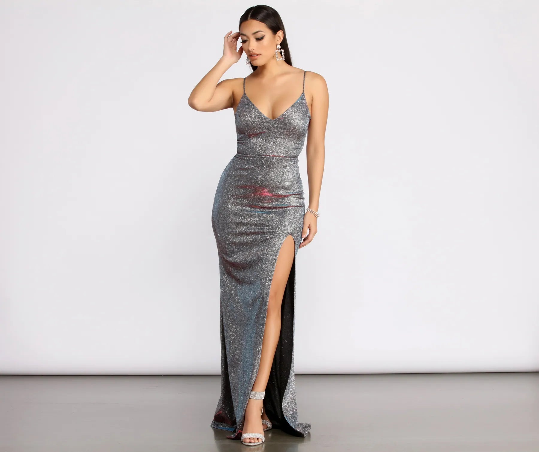 Empire Waist Women Dress to Accentuate the Bust and Conceal the WaistKari High Slit Glitter Dress