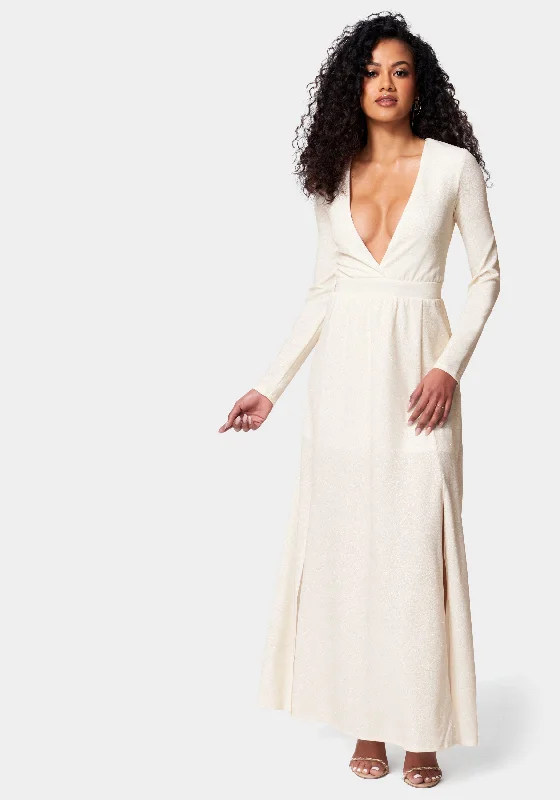 Backless Women Dress for a Sexy and Alluring Look at Evening EventsLurex Deep V Maxi Dress