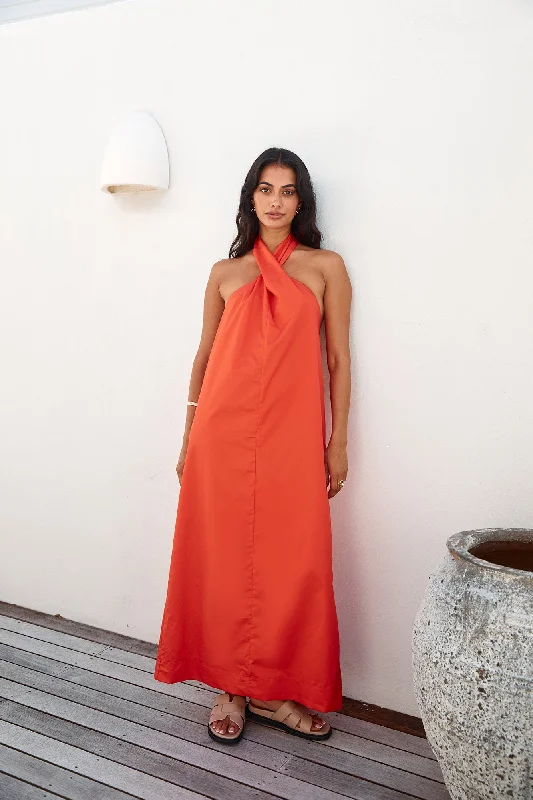 Halter Neck Women Dress to Show Off the Shoulders and NecklineMADISON THE LABEL Amber Maxi Dress Flame