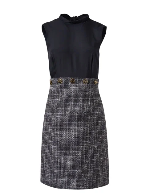 Mini Women Dress with a Short Hem for a Young and Trendy StyleNavy Satin Tweed Dress