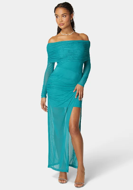 Off - the - Shoulder Women Dress for a Romantic and Feminine LookOff Shoulder Asymmetrical Mesh Gown