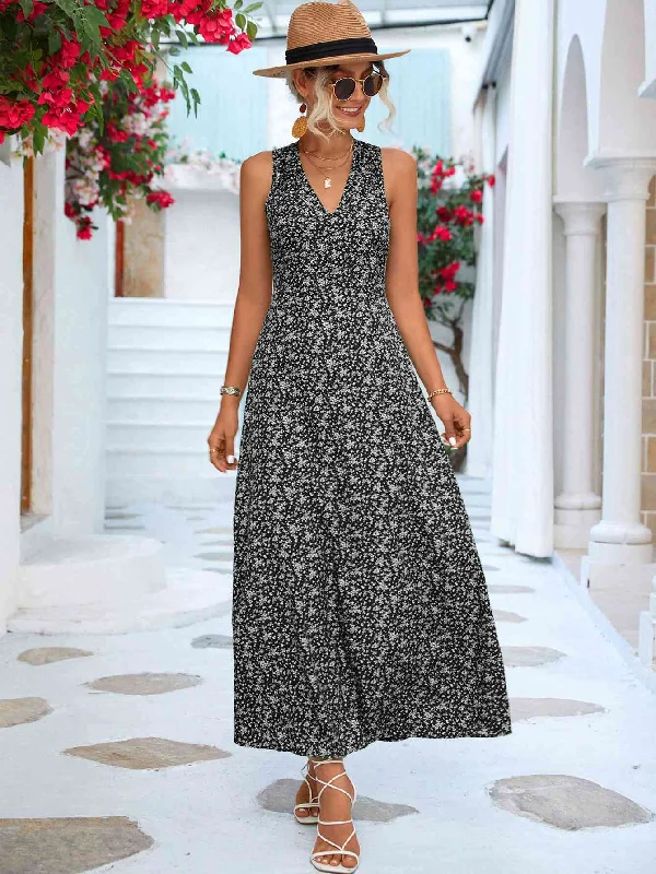 Ball Gown Women Dress with a Full Skirt for a Princess - like LookPrinted Open Back Sleeveless Maxi Dress