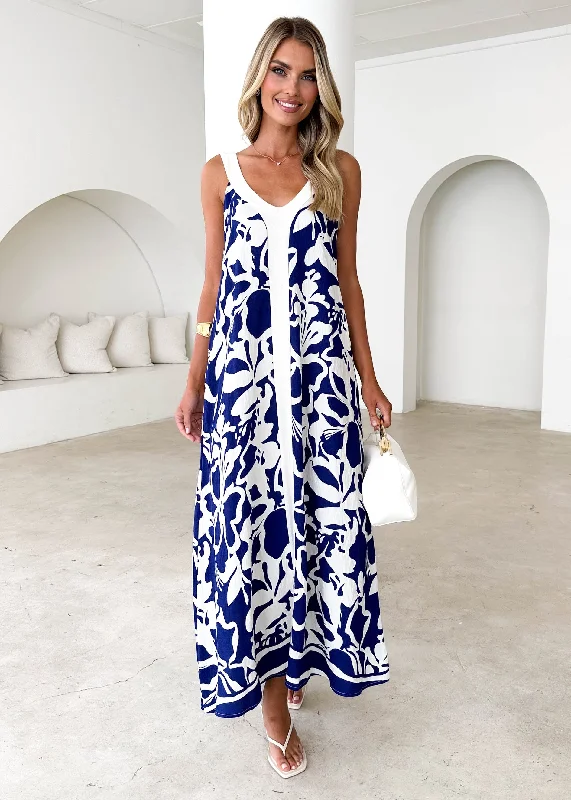 Mini Women Dress with a Short Hem for a Young and Trendy StyleQuartz Maxi Dress - Navy Abstract