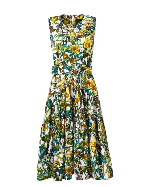 Sleeveless Women Dress in Bright Colors for Summer PartiesRose Yellow Multi Print Cotton Dress