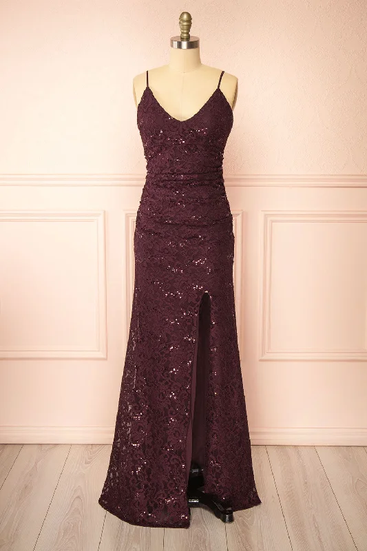 Little Black Women Dress with Sequins for a Glamorous Night OutSamy Burgundy | Sparkly Lace Mermaid Dress w/ Slit