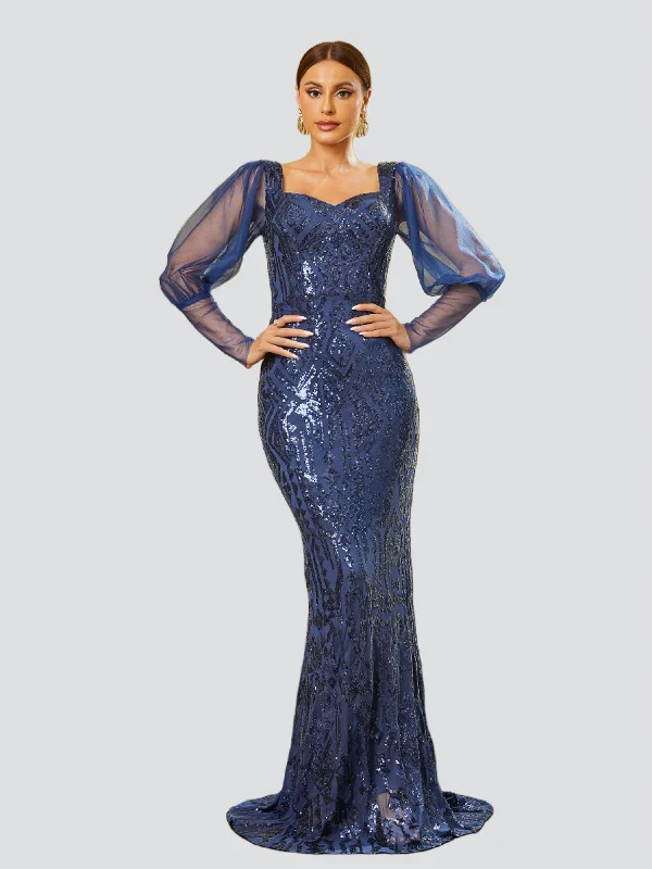 Long - Sleeve Women Dress in Velvet for a Luxurious Winter LookMermaid Panel Sequin Evening Dress RH30634