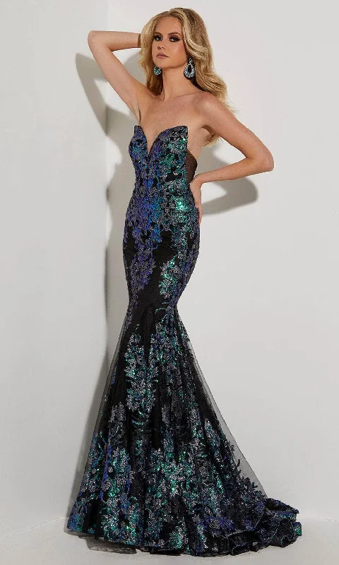 Strapless Women Dress with a Built - in Bra for Comfort and SupportJasz Couture 7403 - Floral Strapless Dress