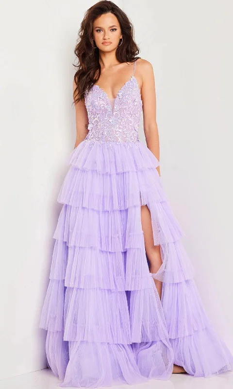 Sleeveless Women Dress in Bright Colors for Summer PartiesJovani 37190 - Tiered A-Line Prom Gown