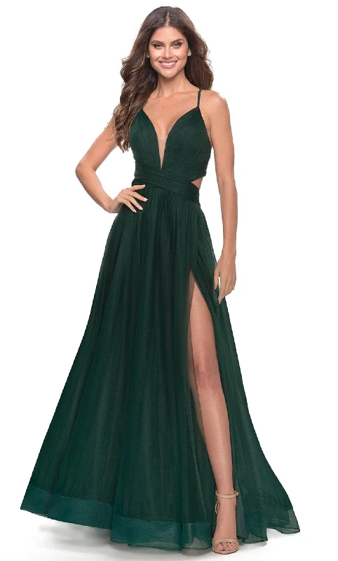 Pleated Women Dress with a Timeless and Elegant TextureLa Femme 31347 - Ruched Side Cutout Evening Dress