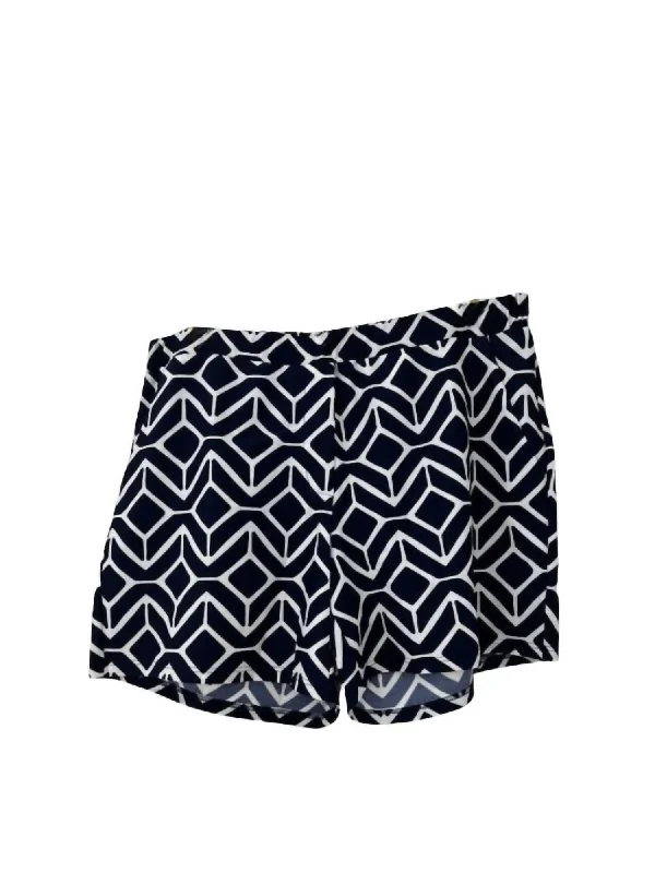 Elastic Waist Women Shorts for Easy Wear and ComfortAriel Shorts In Sail Geo Navy