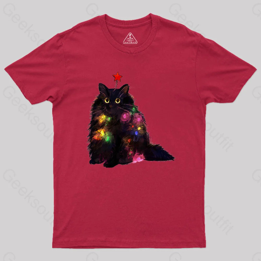 Puff Sleeve Women T Shirt for a Fashion - Forward LookChristmas Lights Cat Geek T-Shirt