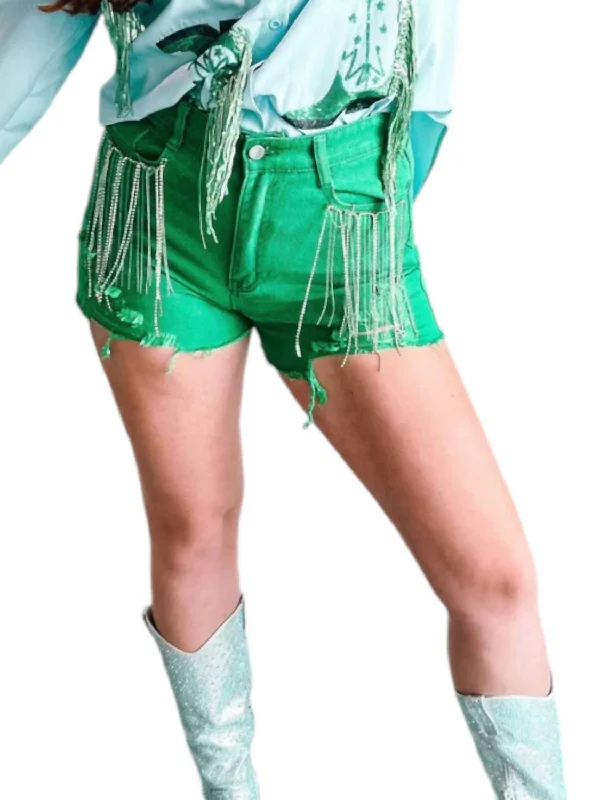 High - Waisted Women Shorts for a Retro and Flattering LookDazzle Rhinestone Shorts In Green