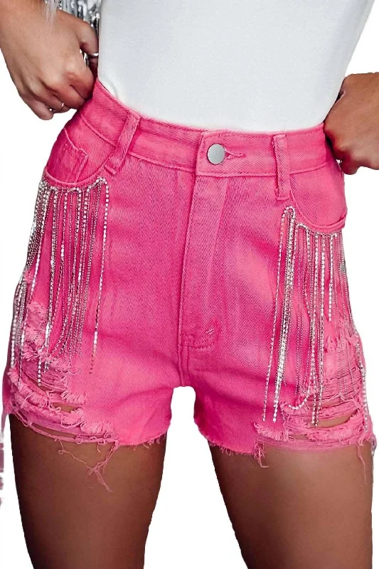 Plus Size Women Shorts with a Comfortable and Stylish FitDazzle Rhinestone Shorts In Pink