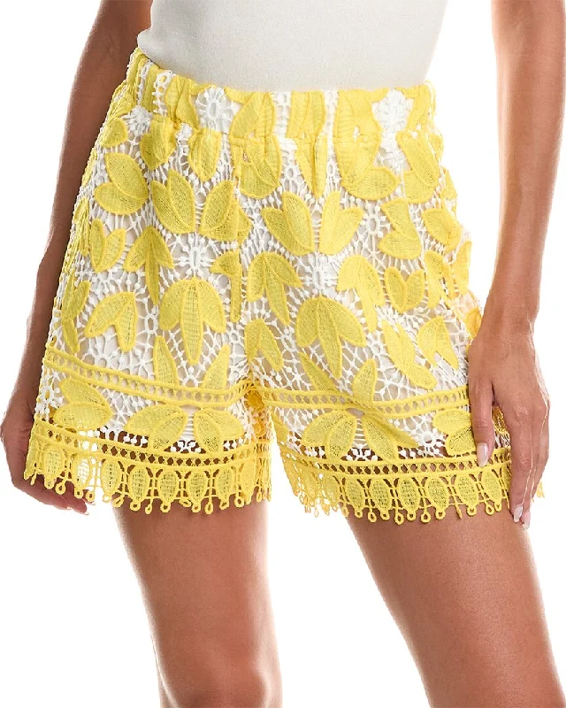 Linen Women Shorts for Breathable Comfort in Hot WeatherGracia Floral Embroidered Crochet Short