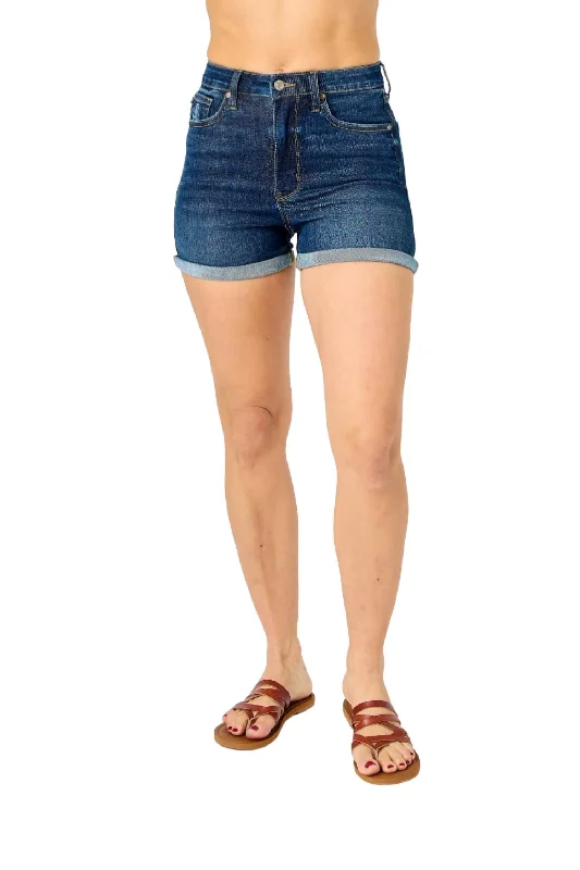 Leather Look Women Shorts for an Edgy and Chic StyleHi-Waist Tummy Control Short In Dark Wash