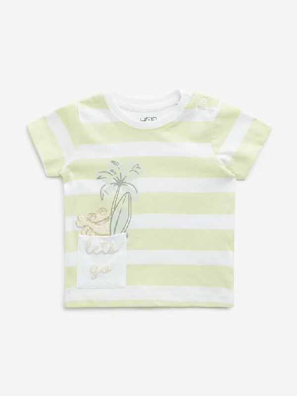 Sheer Women T Shirt for a Stylish and Alluring LookHOP Baby Lime Striped Design T-Shirt