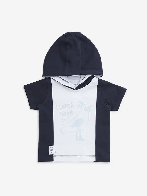 Puff Sleeve Women T Shirt for a Fashion - Forward LookHOP Baby Navy Pigeon Embossed Hooded Cotton T-Shirt