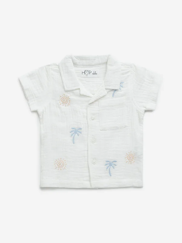 Embroidered Women T Shirt with Intricate DetailsHOP Baby White Embroidered Crinkled Cotton Shirt