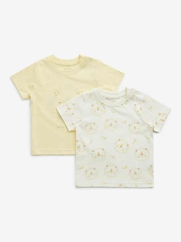 Distressed Women T Shirt with a Laid - Back AestheticHOP Baby Yellow Lion Printed T-Shirts - Pack of 2