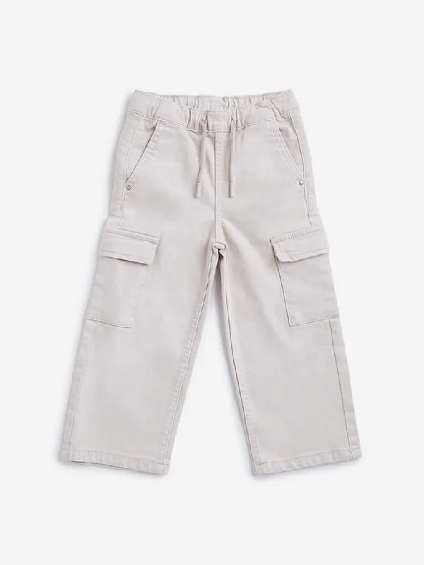 Cuffed Women Shorts for a Laid - Back and Trendy LookHOP Kids Beige Mid Rise Relaxed Fit Jeans