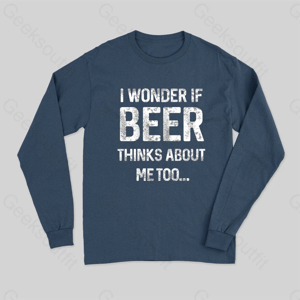 Floral Print Women T Shirt for a Feminine TouchI wonder if beer thinks about me too Long Sleeve T-Shirt