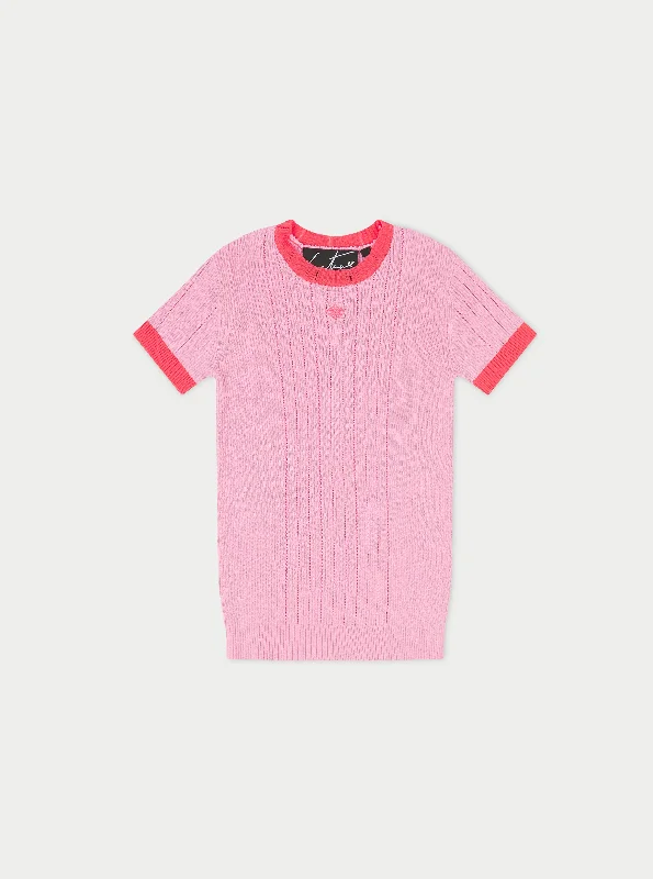 V - Neck Women T Shirt to Enhance the NecklineKNITTED EMBLEM BABY TEE - PINK