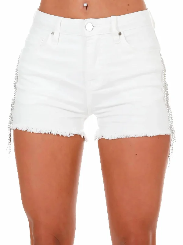 Leather Look Women Shorts for an Edgy and Chic StyleRhinestone Shorts In White