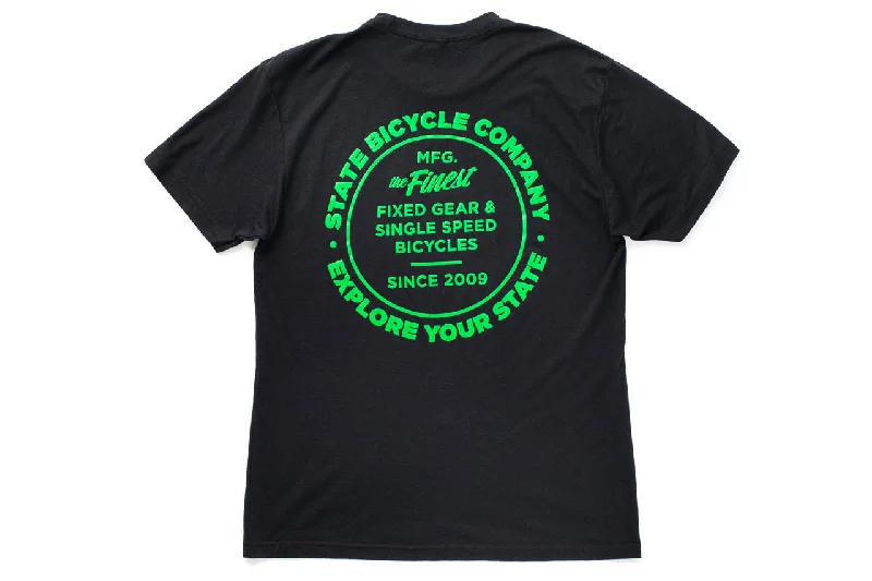 Puff Sleeve Women T Shirt for a Fashion - Forward LookState Bicycle Co. - "Manufacturing The Finest" - Premium T-Shirt (Black / Slime-Green)