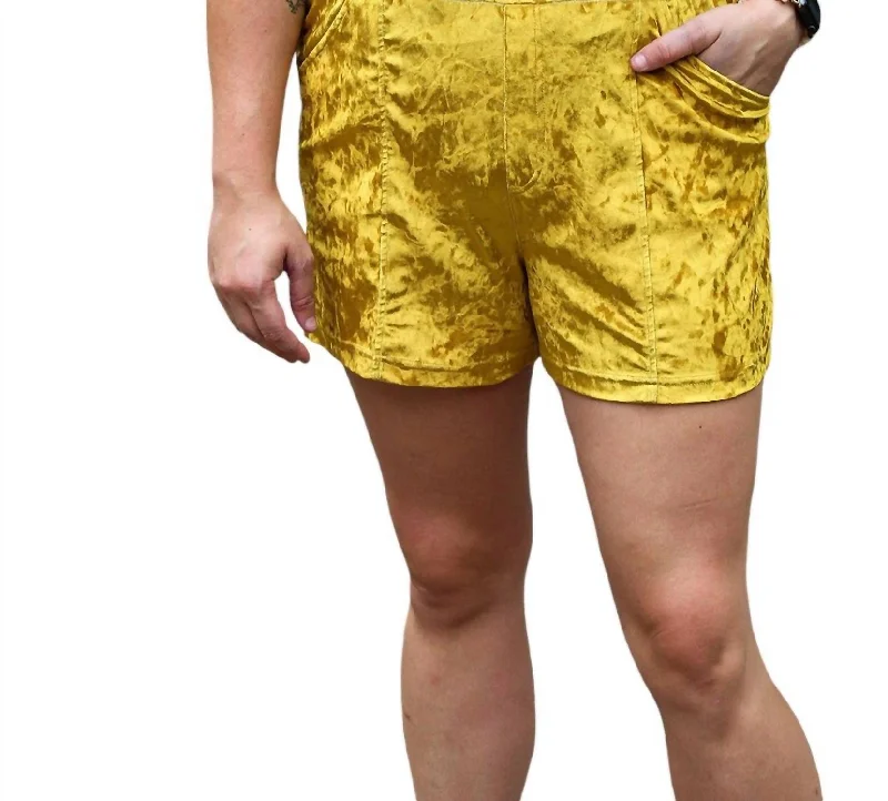 Embroidered Women Shorts with Intricate DesignsVetiver Velvet Shorts In Mustard