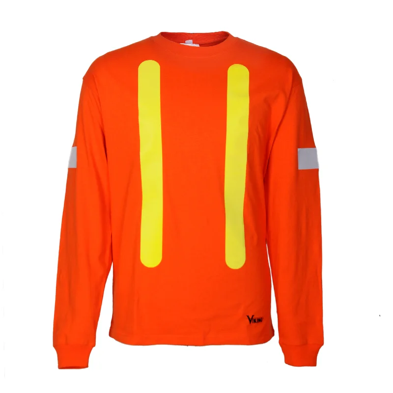 Crew Neck Women T Shirt with a Timeless DesignViking®Long Sleeve 100% Cotton Orange Hi-Vis T-Shirt 6017 O