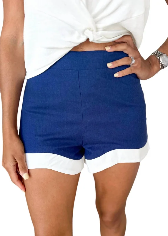 Patterned Geometric Women Shorts for a Modern AppealWave Hem Shorts In Navy