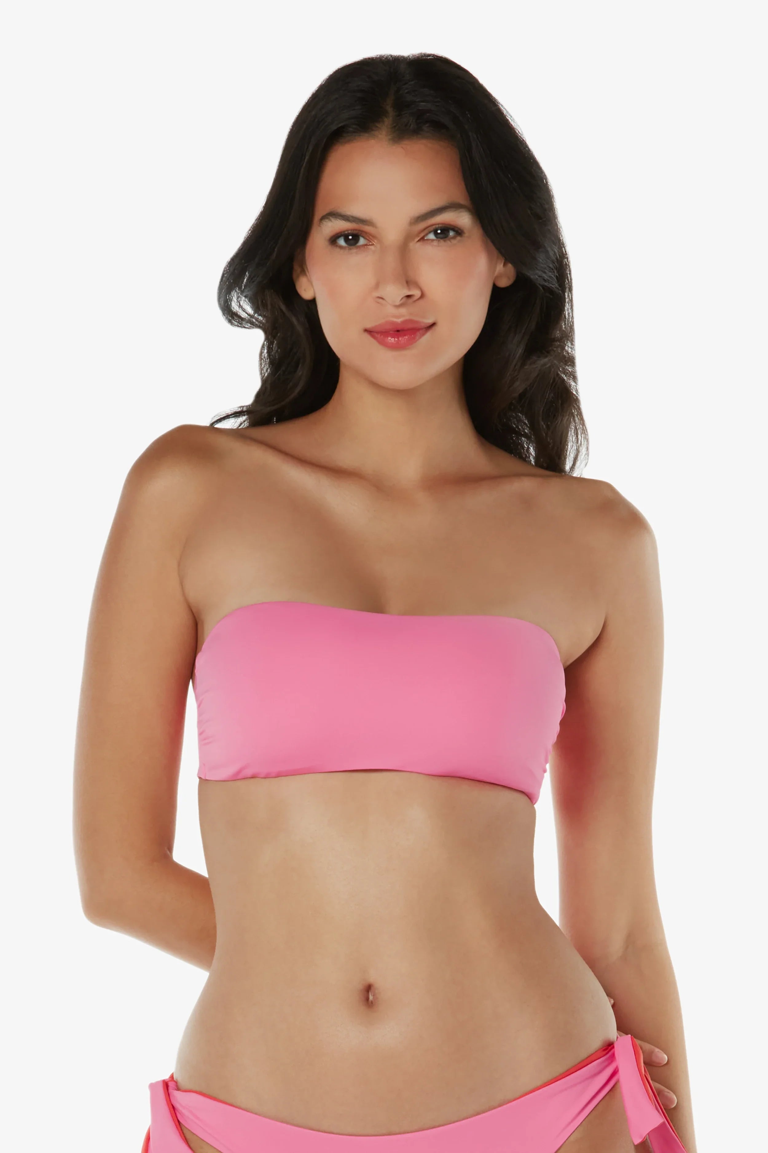 Striped women swimwear with a classic pattern for a timeless beach lookBandeau Top  |  Pink Coral