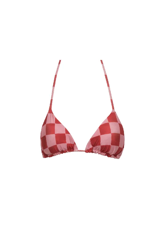 Bikini women swimwear with adjustable straps for a customized fitBimori Red Checkers Bikini Top