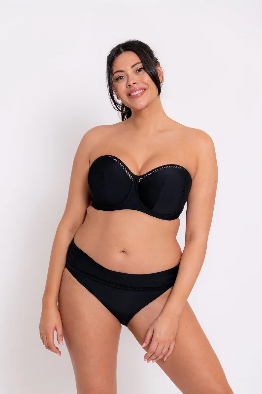 Lace - trimmed women swimwear for an elegant and romantic touchFirst Class Deep Fold Over Bikini Brief In Black - Curvy Kate