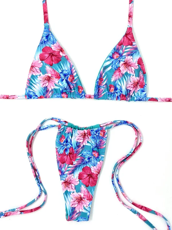 Printed floral women swimwear for a feminine and colorful beach vibeKAI SLIDE BOTTOM - AQUA/PINK