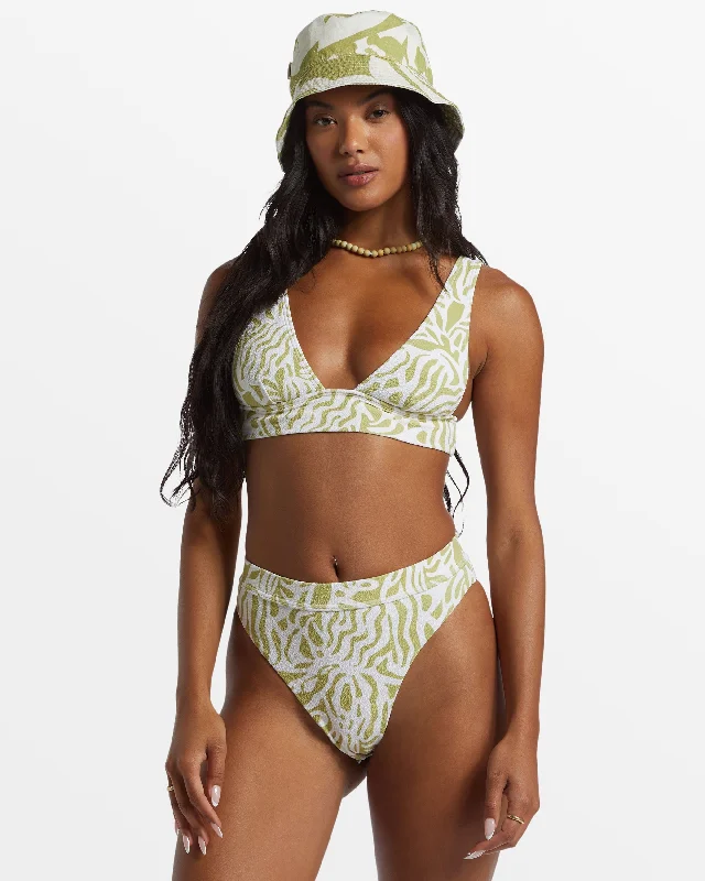 Tropical - print women swimwear for a vacation - ready beach styleLa Cala Remi Plunge Bikini Top - Moss Joy